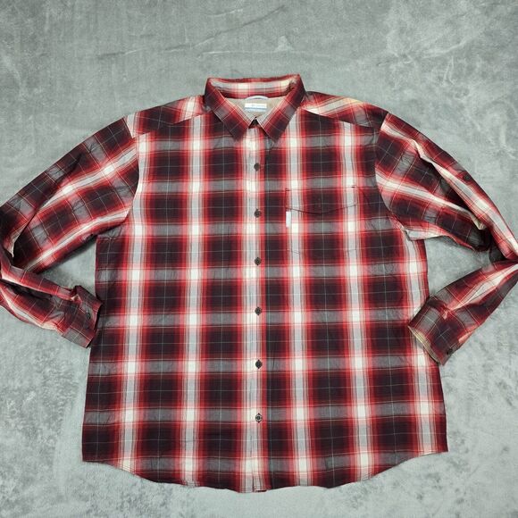 Columbia Men's Long Sleeve Plaid Button Up Shirt Red Gray Black Size 2XL - Picture 1 of 11